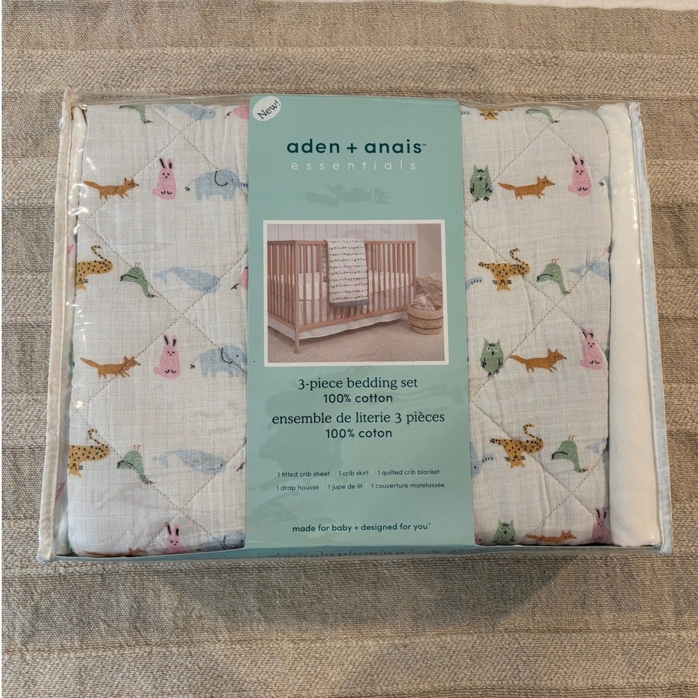 aden + anais essentials 3-Piece Crib Bedding Set - Alphabet Animals (NIP)